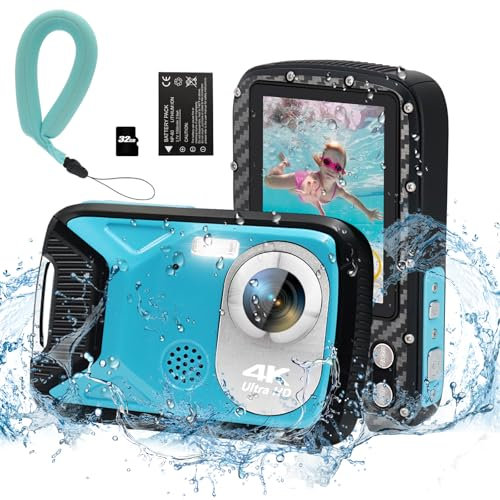 YEEIN 16FT Unterwasserkamera 4K 48MP Wasserdichte Kamera Mit Auftrieb, Straps Und 32G Karte, 18X Zoom Point and Shoot Für Jungen Mädchen Kinder Jugendliche Schnorcheln Schwimmen Urlaub