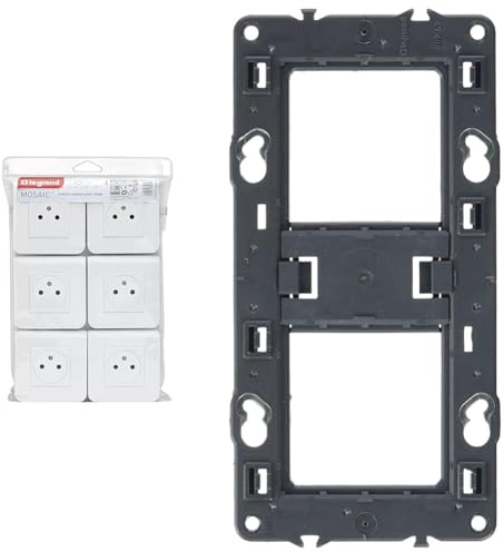 LEGRAND - Prise Electrique Murale avec Terre Mosaic Surface - Prise 2P+T + Plaque de Finition & Support à vis pour 2 postes ou 4 à 5 modules pour Mosaic, Céliane ou Soliroc