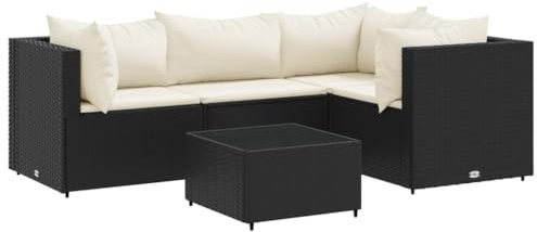 vidaXL Loungegrupp med dynor 5 delar konstrotting svart, soffgrupp för trädgård, loungegrupp, loungegrupp för trädgård, soffgrupper för trädgård