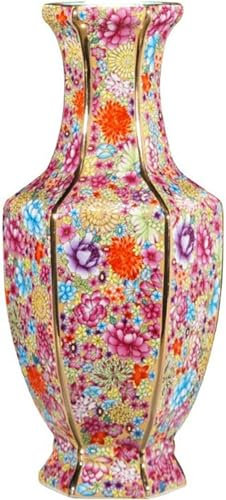 Vase en céramique Ancienne de Style Chinois Vase Vases for centres de Table Vase Exquis en émail de Couleur for porche, salon, décoration, Grand Vase hexagonal en céramique