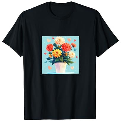 Dahlia Plant In Pot Cottagecore Hearts Graphic T-Shirt