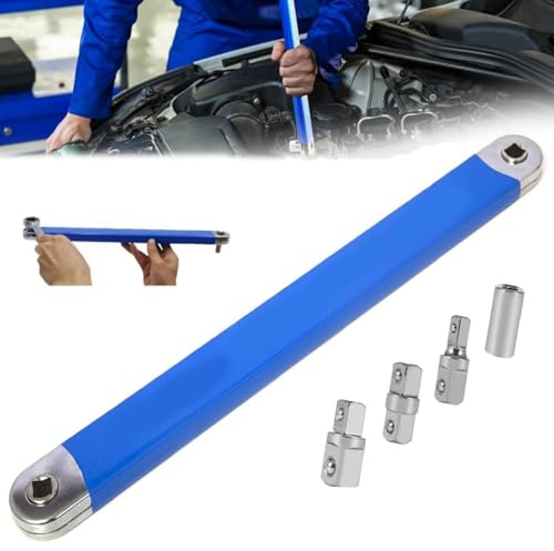 Bamyli Multifunktionaler Verlängerungsschlüssel - Gekröpfter Offset Wrench Extender, Schraubenschlüssel Verlängerung Mit 3 Adaptern und 1 Stecknuss