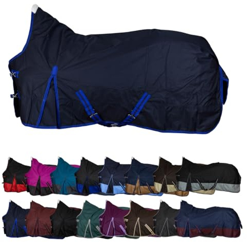 RL24 - Weidedecke High Neck Basicline 600D Dunkelblau 145cm (Fleece) | Polarfleecefutter – Regendecke & Übergangsdecke – wasserdichte Outdoordecke mit Kreuzbegurtung