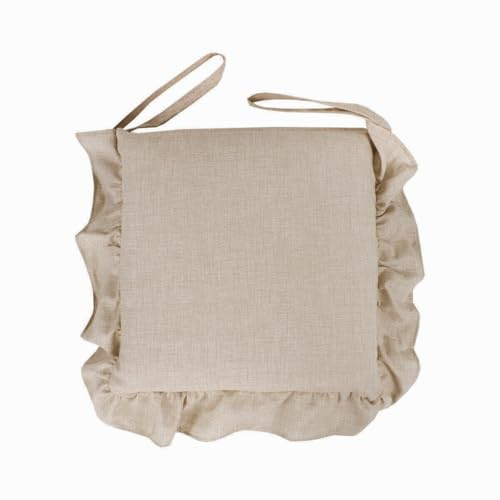 SaRani Stuhlkissen mit Volant und Bändern, Stuhlbezug aus Baumwolle, einfarbig, meliert, mit Volant (4, Beige, 40 x 40 cm)