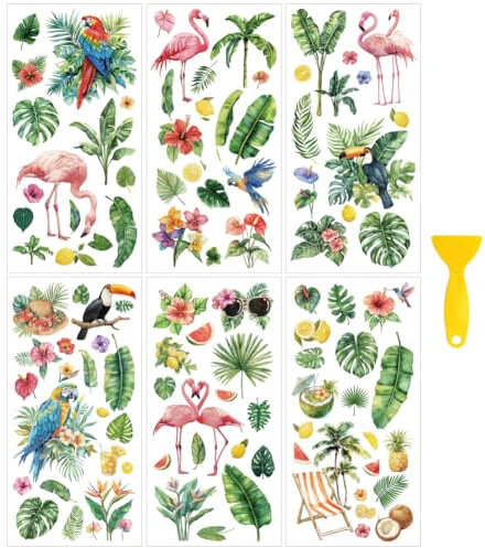 OLYCRAFT 6pcs/Set Tropical Jungle Rub on Transfers for Furniture and Crafts 15x30cm Summer Flamingo Furniture Decals Monstera Deliciosa Transfer Stickers Rub on Decals for Wood Furniture Home Decor