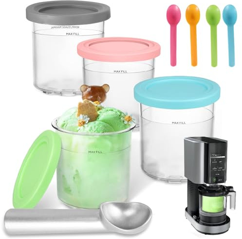 Viitech 4 Behälter für Ninja Creami NC300EU Eisbereiter, 1 Grapeföffel und 4 Löffel, Zubehör BPA-frei