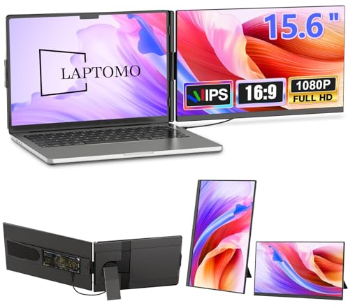 Laptomo Portable Monitor, 15,6 Laptop Bildschirm Erweiterung, 1080P FHD Dual Screen Extender with Windows, Mac, Chrome, Android