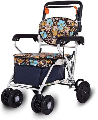 OLSKFUH Aufrechter Gehwagen, Rollator Mit Sitz, Mit 4-Rad-Armlehne, Höhenverstellbar Für Senioren, Einkaufstour