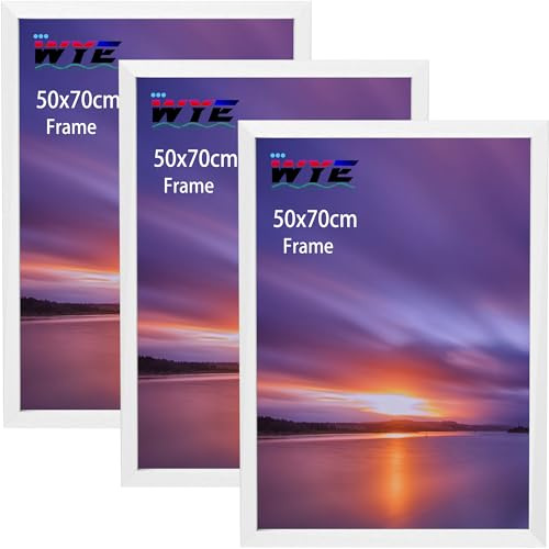 wyewye 50 x 70 cm Bilderrahmen 3er-Pack Holz, Acryl (nicht Glas) 50 x 70 cm Fotorahmen für Drucke, Zertifikate, Fotos, nur zum Aufhängen an der Wand, Weiß