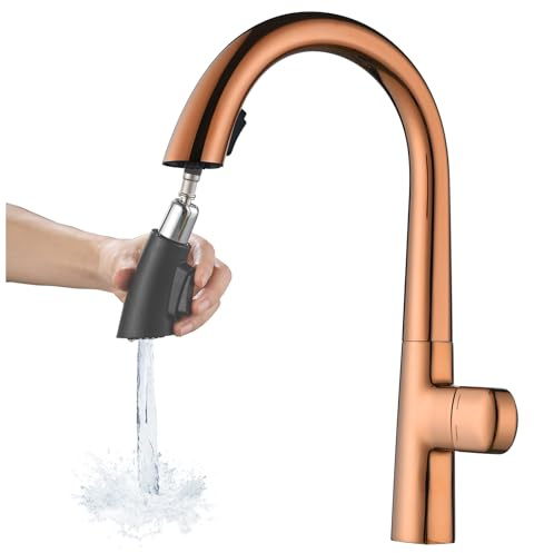 Wasserhahn KüChe RoséGold, KüChenarmatur Ausziehbar, Waschtischarmatur Mit Herausziehbarer Brause, Mischbatterie KüChe 360°Drehbar 2 SprüHfunktionen, SpüLtischarmatur Armatur, Messing