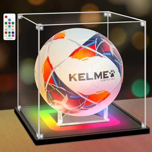 Nonemey Vetrina Pallone da Calcio con Luce,Scatola da calcio in acrilico Protetta dai raggi UV,Vetrina Espositiva per Cimeli Sportivi Autografata Pallavolo Regali di Soccer, 25x25x25 cm