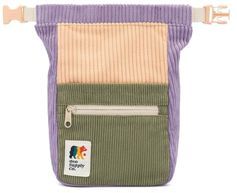 Oso Supply Co - Retro Corduroy Bouldering Bucket, Large Size Freestanding Chalk Bag for Rock Climbing, Magnetic Roll Down Closure, Dual Brush Loops, Zippered Pockets and Pouch (Sage and Lavender)