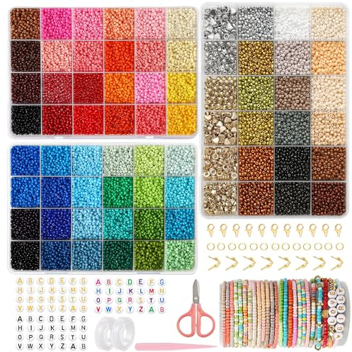 FEHCBIO 38500 Stück 72 Farben Perlen Set 3 Kits,Selber Machen Perlen für Armbänder, DIY Armband mit Buchstabenperlen zum Auffädeln Schmuckherstellungs Set für Weihnachten,Partys,Feiertag