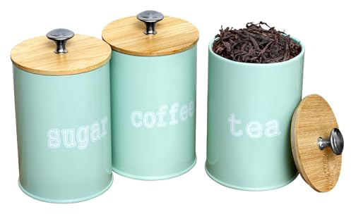 Guniata Juego de 3 latas de metal para café, té y azúcar, con tapa, caja de almacenamiento para harina, especias, cereales (verde)