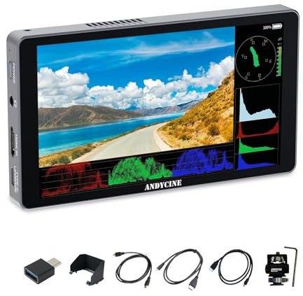 ANDYCINE X5L 5.5inch built-in 3300mAh Batteria della macchina fotografica Monitor, Alluminio Shell 1200nits Alto Campo Luminoso DSLR Video HDR Touch Screen, 4K HDMI 3D LUT Forma d'onda Focus Punta