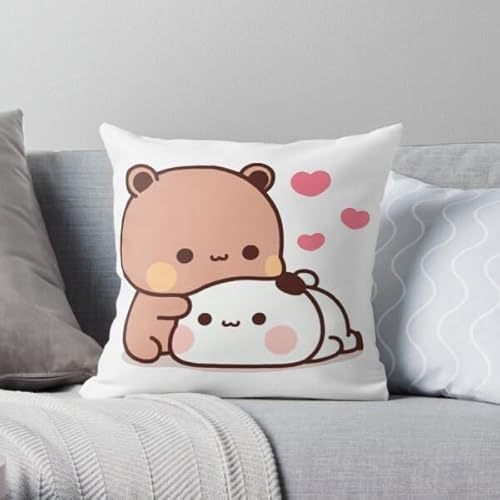 Kawaii Anime Bubu & Dudu Prydnadskudde, söt tecknad kattkudde för barnrum och heminredning sovrum bäddsoffa mode örngott (I, 60 x 60 cm)