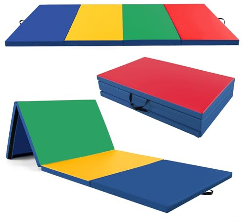 COSTWAY 300 x 120 x 5 cm Weichbodenmatte, Gymnastikmatte klappbar, Turnmatte aus PU mit Kletterverschluss & Tragegriffen, Fitnessmatte Yogamatte Zuhause für Gymnastik, Yoga