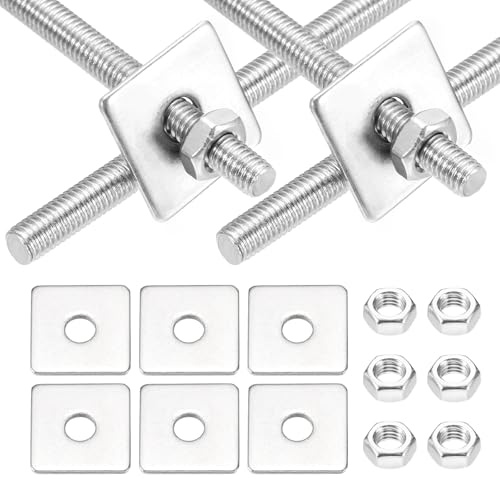 sourcing map Lot de 6 tiges entièrement filetées M5 x 50 mm, tiges filetées en acier inoxydable 304, filetage à droite avec écrou rondelle carrée pour ancrage structurel, vis de fixation