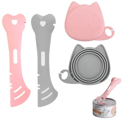 wlsvega 4 Pièces CuillèRe Pour Chat - 2 CuillèRes De Canette- Lot De 2 CuillèRes à Nourriture Pour Chat - Forme De Patte Mignonne,Ouvre-BoîTe Multifonctionnel Pour Les Aliments Humides(poudre grise)