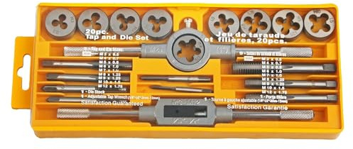 DOETYD 20 Pcs Tap and Die Set M3 to M12, Threading Kit with Wrench and Parts, Reliable Tap and Die Sets Metric for Repairing and Cutting, Practical Taps and Dies for DIY and Metalwork (Silver)
