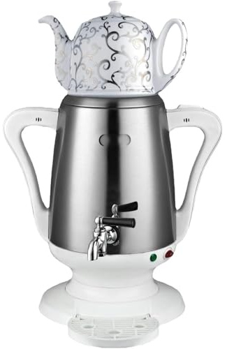 Tetera eléctrica de acero inoxidable de 4 litros con taza de cerámica para té turco, mango antiquemaduras
