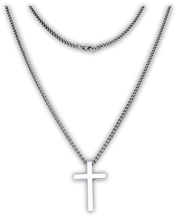 Lunara Atelier Titan Panzerkette 2,8 mm mit Kreuz Anhänger 28x18mm satin-matt, Halskette aus 100% purem TITAN, für Männer, hypoallergen, nickelfrei