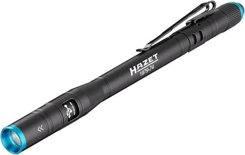 Hazet LED Stiftleuchte 1979-74, fokussierbar, 500 Lumen, 3 Helligkeitsstufen, USB-C Ladefunktion, Li-Ion Akku oder Batterie, IP44, 158 mm, 100 m Leuchtweite