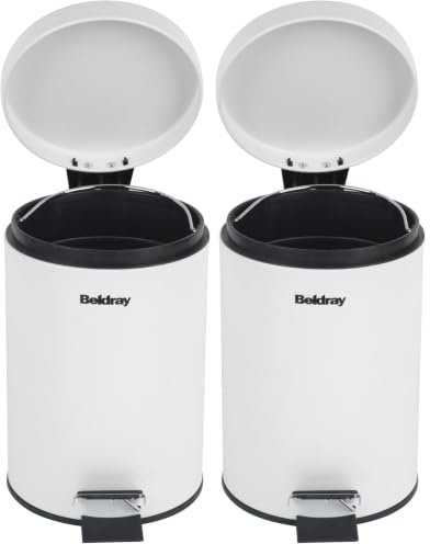 Beldray Poubelle à Pédale Pour Salle de Bain, 3L, Mini Ronde Avec Couvercle à Fermeture Douce, Pour Cosmétiques, Design Modern, Finition Blanc, LA038098WHTAEU7 (Lot de 2)