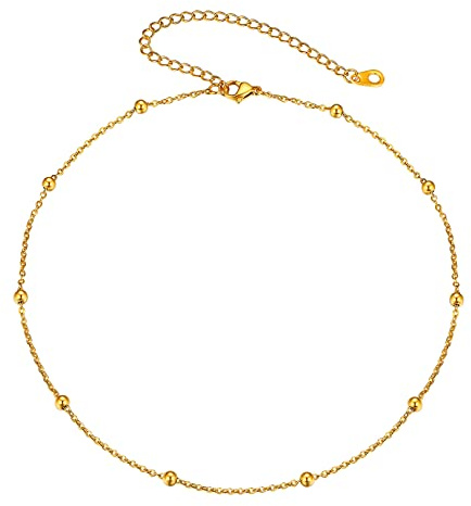 FOCALOOK Choker Necklaces for Women, Black Chokers, Double Layered Necklace, Silver/Gold Satellite Beaded 14+3.5 Chains, Daily Wear Womens Jewellery Gift for Her (Comes with Premium Box)