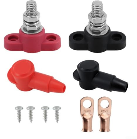 Morsettiera per barra bus da 12 V, 250 A M10, palo singolo con copertura isolante per batteria automobilistica, kit completo (rosso e nero) per una facile distribuzione dell'alimentazione in camper