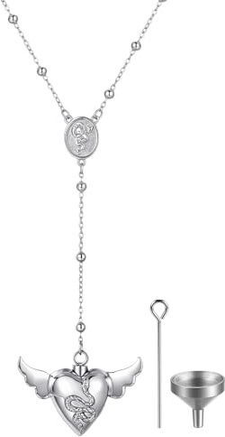 Oidea Snake Heart-Shaped Urn Necklaces for Ashes: Rosary Chain Y-Shaped Statement Necklace Openable Stash Necklace with Spoon Memorial Keepsake Cremation Jewelry