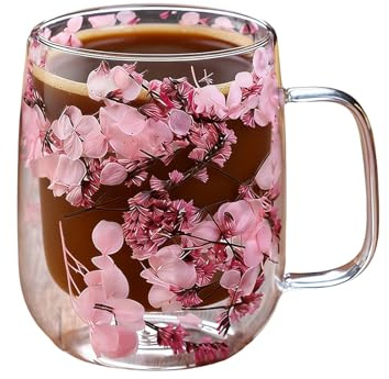Dubbelväggiga kaffemuggar i glas, kapacitet 450 ml, genomskinliga dubbelväggiga tekoppar med handtag, glas tekoppar för whisky, mjölk, , balkong, utomhus