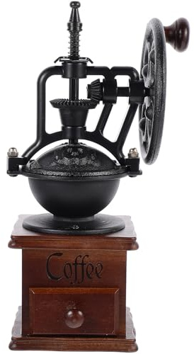 NUOBESTY Moulin à Café Manuel Mini Vintage Broyeur Conique, Corps Métal et Bois, Couleur Marron Foncé, Portable pour Maison et Camping, Moulin à Poivre et Café, Pratique pour Bureau