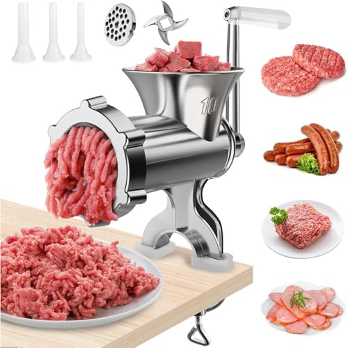 Manual Meat Grinder, 3-in-1 Sausage Stuffer with Tabletop Clamp, Premium Hand Meat Mincers for Home Use, Versatile Manual Meat Mincer for Beef, Mince, Vegetables, Pepper