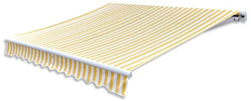 Gelenkarmmarkise Handbetrieben 300 cm Gelb/Weiß mit stabilem Aluminiumrahmen und Metallverstärkung für Terrasse und Garten, manuell bedienbar, aus Polyestergewebe