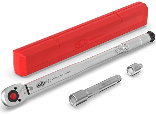FAMEX 10886 Drehmomentschlüssel Set 1/2 (12,5mm) 3-tlg. - Einstellbar von 30 bis 210 Nm - Vierkant, Verlängerung und Adapter