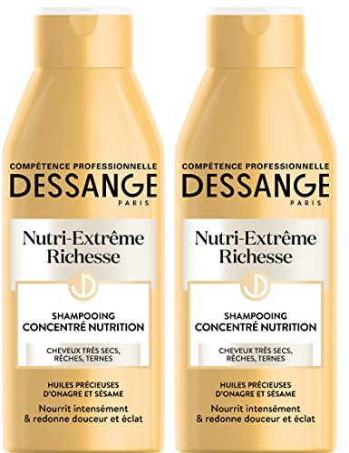 DESSANGE - Shampoing Concentré Nutrition Nutri-Extrême Richesse - Formule Enrichie En Huiles D'Onagre & Sésame - Nourrit Intensément, Redonne Éclat & Douceur - Pour Cheveux Très Secs - 2 x 250 ml