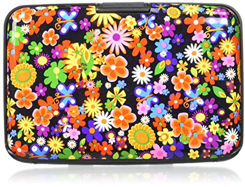 AKORD Aluminium Credit Card Holder Wallet – RFID Blocking Case with 7 Pockets – Multicolour Flower Design, 11cm