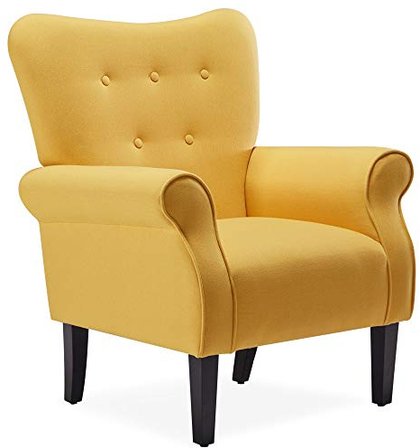 BELLEZE Modern Accent Chair, High Back Armchair, Upholstered Wingback Side Chair, Padded Single Sofa with Wooden Legs for Living Room, Bedroom - Citrine Yellow