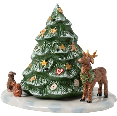 Villeroy & Boch - Christmas Toy’s Memory Sapin de Noël avec des Animaux de la forêt, Figurine décorative en Porcelaine Dure, Convient pour Les Bougies Chauffe-Plat, Multicolore, 23 x 17 x 17 cm
