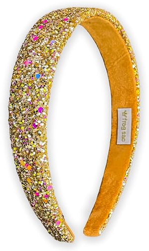 FROG SAC Glitter Headbands for Girls, Gold, Hair Accessories for Little Girl, Sparkly Wide Yellow Hair Band for Kids, Cute Alice Headband for Toddler Children, Thick Sparkle Bling Hairband