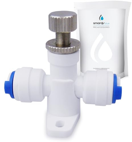 smardy Durchflussbegrenzer manuell 1/4 Zoll, stufenlos einstellbar | Durchfluss-Ventil mit Quick-Verbindung für 6,35 mm Schlauch, für Umkehrosmose, Wasserfilter und SBS-Kühlschrank