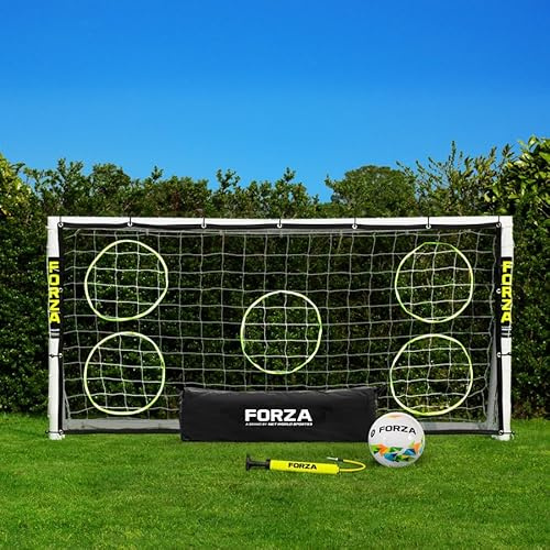 FORZA Fotbollsmål med pro fotboll målark för perfekt skytte | fotbollsträningsutrustning | fotbollsmål tillbehör [10 storlekar] (20 x 10 cm låsmål och mål)