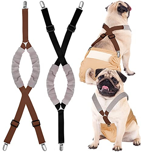 Saintrygo 2 Pcs Dog Suspenders for Diapers Female Male Belly Bands Canine Harness Keep Diaper on Your Pet for Small Medium and Large Dogs(Black, Brown,Medium)
