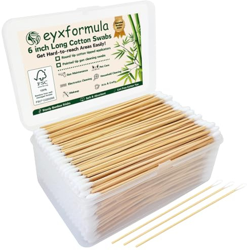 Eyxformula 500 PCS 6 Inch Long Cotton Swabs with Upgraded Sturdy Bamboo Sticks – Lint-Free & Sufficient Cotton Tipped Applicators for Dog Ear Cleaning, Gun Maintenance, Makeup, Pet Care, Art & Crafts