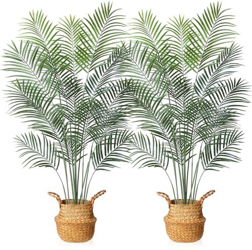 MOSADE Artificial Areca Palm Tree 5.5Feet Fake Tropical Palm Plant and Handmade Seagrass Basket, Perfect Tall Faux Dypsis Lutescens Plants for Entryway Modern Decor Home Office Porch Gift，2Pack