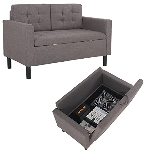 Mingone Sofa 2 Sitzer Couch mit 2 Armlehne, Stauraum, Taupe | Mit Lehne, Gepolstert, Modern Design, Comfy Zweiersofa, Loveseat für Wohnzimmer, Schlafzimmer, 63 x 76 x 118 cm