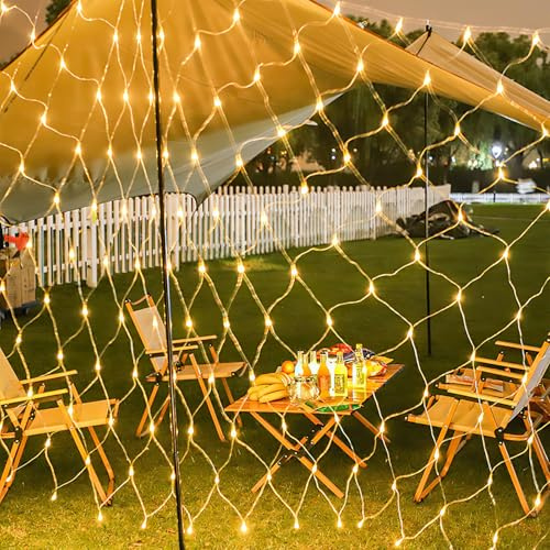 Ikodm 300er LED Lichternetz Lichtervorhang Lichterkette Warmweiß Deko Leuchte Innen und Außen mit Stecker(4.5x1.6m, 8 Modi)