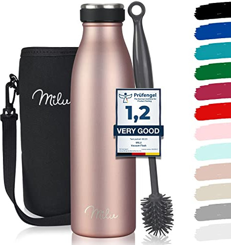 Milu Stainless Steel Drinking Bottle 500 ml - Insulated Thermo Flask for Water - Leak Proof, Insulated and Double Walled, Carbonated (Rose Gold, 500ml)