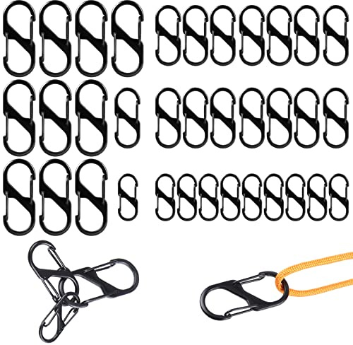 36 Stück S Karabiner Mini Karabinerhaken Metall Doppelkarabiner 8 Förmiger | 2 Öffnungen 50mm/40mm/30mm Karabiner Klein für Outdoor Camping Zuhause Wandern Schwarz